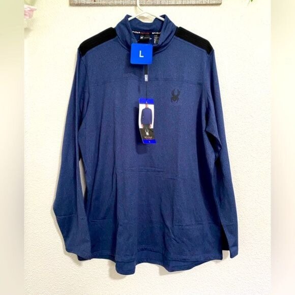 Spyder Active Pullover Shirt Mens Large Blue Quarter Zip Stretch Activewear NEW - Picture 5 of 12